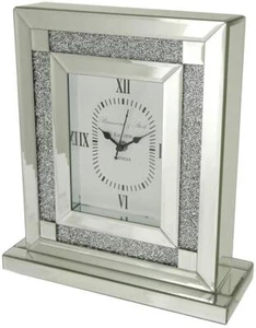 Huge 30cm 3.5kg Square Glitz Sparkle Mirror Table Mantle Clock - Silver Sparkle - Picture 1 of 5