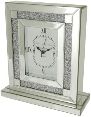 Huge 30cm 3.5kg Square Glitz Sparkle Mirror Table Mantle Clock - Silver Sparkle - Image 1 of 4