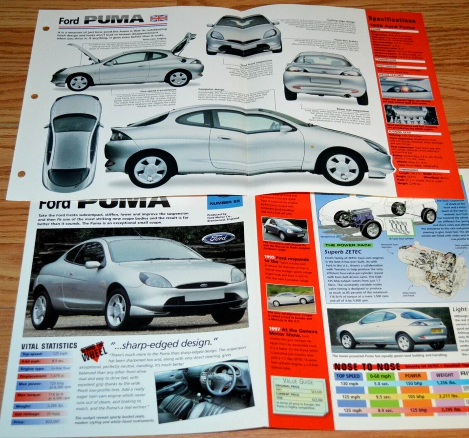 2-1998 Ford Puma Specs Info Original Brochure Poster Ad 98 Euro Ford European - Image 1 of 1