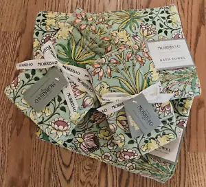 William Morris & Co Hyacinth Bath Hand & Tip Towels 6 pc. SET Green Velour NEW! - Picture 1 of 6