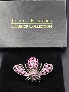 Broche Joan Rivers RARO Pata de Gallo Abeja Pin ROSA & Negro Esmalte Gris Gunmetal - Imagen 1 de 8