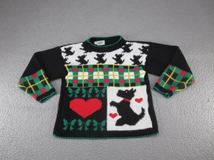 Vintage Sweater Girls Medium Scottie Dog Heart Plaid Made USA 90s - Picture 1 of 17