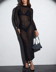 Netzkleid Fischnetz Strandkleid mit Leopardenmuster Kleid Transparent S/L - Bild 1 von 5