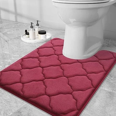  Memory Foam Toilet Rugs U-Shaped 24x20, Ultra 24" x 20" Contour Rug Burgundy - Image 1 of 4