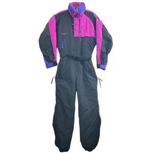 Traje de esquí vintage COLUMBIA para mujer mediano negro bolsillos con cremallera babero MANGA RADIAL AÑOS 90 - Imagen 1 de 12