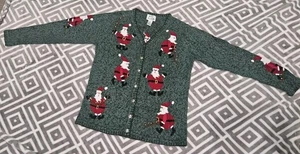 Vintage Quacker Factory Sweater Womens MEDIUM Santa Claus  Christmas Cardigan  - Picture 1 of 11