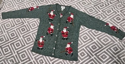 Vintage Quacker Factory Sweater Womens MEDIUM Santa Claus  Christmas Cardigan  - Image 1 of 4