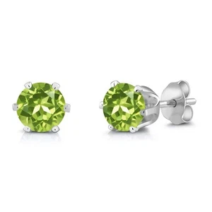 1.80 Ct Round Green Peridot Silver Plated 6-prong Stud Earrings 6mm - Picture 1 of 1