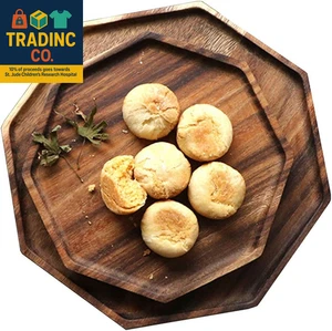 Set of 2 Acacia Wooden Trays Serving Platters round Square Veggie Serving Tray D - Picture 1 of 7