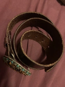 💥Western-Style Echtleder Gürtel mit T Schnalle Bernstein, Blau B-Low The Belt - Bild 1 von 8