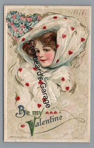 Be My Valentine Valentine's Day Pretty Girl Bonnet SCHMUCKER Winsch Postcard - Picture 1 of 2