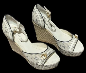 LOUIS VUITTON Monogram Canvas Sandals Mules Pumps Shoes WMN EU 35 Light Gray PEC - Picture 1 of 6