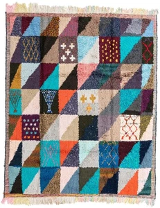 Alfombra de lana marroquí multicolor color hecho a mano moderna alfombra de lujo - Imagen 1 de 8