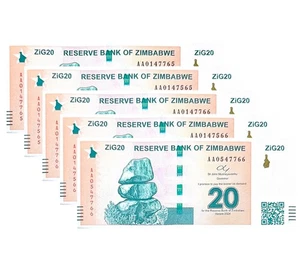 Lot of 5 NEW 2024 - $20 Zimbabwe Banknote Uncirculated With QR Code - Picture 1 of 3