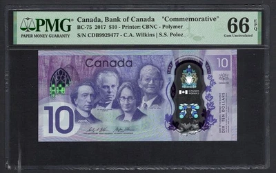 Canada 10 Dollars 2017 BC-75 "Commemorative" Uncirculated Grade 66 - Image 1 of 2