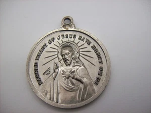 LARGE Vintage BLI Sterling Silver Jesus Sacred Heart Mother Mary Holy Medal rare - Picture 1 of 10