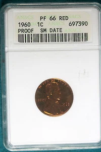1960 ANACS PROOF 66 RED Small Date Lincoln Memorial Cent!! #B7998 - Picture 1 of 3