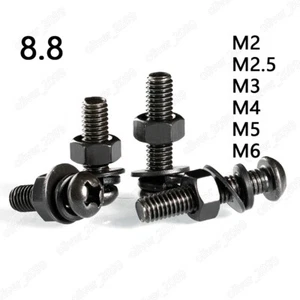 Tornillos de cabeza de sartén de acero 8,8 Phillips con tuercas hexagonales lavadora de resorte plano lavadora M2-M6 - Imagen 1 de 4