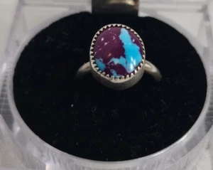 Handcrafted Native American Signed JTS 925 Silver Ring Size 5.25 Purple/Turquois - Picture 1 of 10