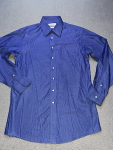 Roundtree & Yorke Shirt Mens 15.5 Blue Plaid No Iron EZ Wash Gold Label - Picture 1 of 12