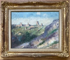 EUGÈNE ALLUAUD TABLEAU 1930/40 PEINTURE ORIGINALE LES RUINES DE CROZANT - Picture 1 of 7