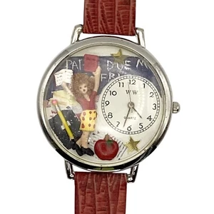 Teacher Chalkboard 3D Quartz Watch Red Leather Band Damaged - Picture 1 of 7