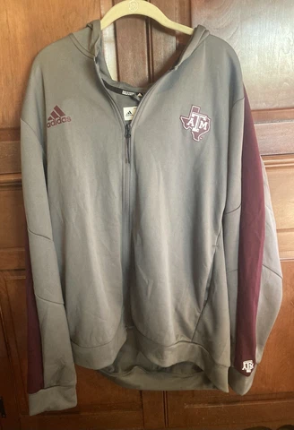 Texas A & M Men’s  Full Zip Jacket/Hoodie 2XL Gray Aggie Gear Adidas New NWT Cover