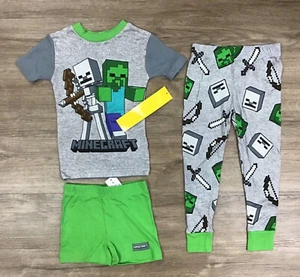 Boys' Minecraft Creeper Skeleton 3pc Short Sleeve Snug Fit Pajama Set Size 4 - Picture 1 of 4