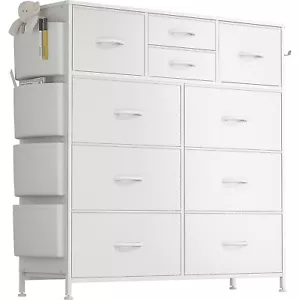 10 Drawer Dresser Chest of Drawers PU Storage Organizer Unit for Bedroom White - Picture 1 of 9