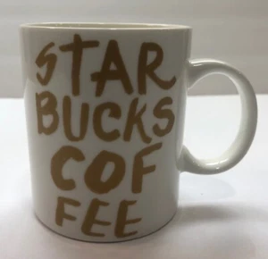 Starbucks 2015 Coffee Mug 12 oz White w/ Gold Graffiti Letters Starbucks Coffee - Picture 1 of 10