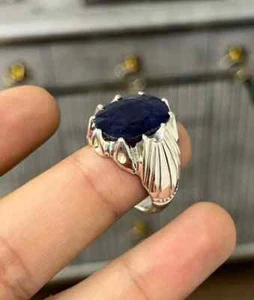 Men's Size 7 US Unique Band Natural Blue Sapphire Gemstone 925 Silver Ring 6 Ct - Picture 1 of 4