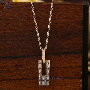 Colgante de diamante cultivado en laboratorio de corte redondo 0,28 TCW con cadena piedra oro amarillo 18K - Imagen 1 de 4