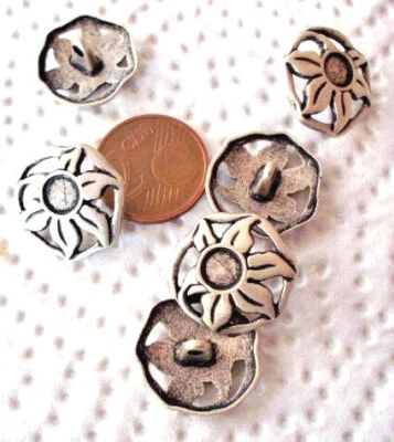 6 Stück Schmuckknöpfe Rohling Edelweiss Farbe Altsilber botones düğmeler кнопки - Bild 1 von 4