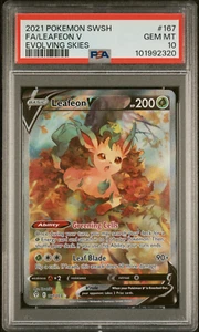 Carta Pokemon PSA 10 GEM MINT Leafeon V 167/203 Evolving Skies Alt Art Holo - Foto 1 di 1