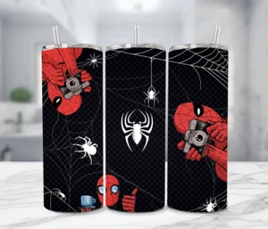 Vaso Spider-Man Rojo y Negro Acero Inoxidable y Metal Pajita 20 Oz-Cámara Guy - Imagen 1 de 4