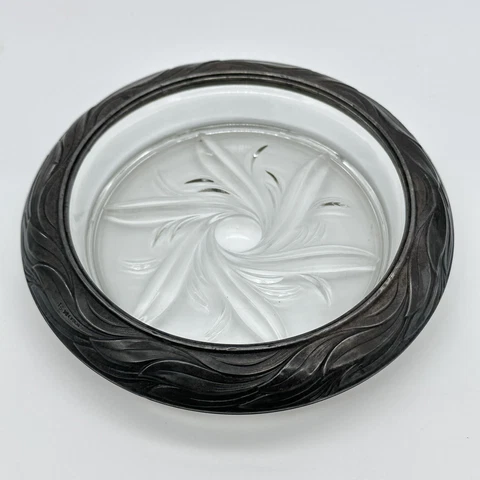 Frank M Whiting Sterling Rim 6.75” Art Nouveau Deco Leaf Pattern Ashtray Coaster Cover