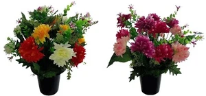Memorial Grave Crem Pot Artificial Arrangement Yellow Coral Cream Pink 2 Styles - Picture 1 of 3