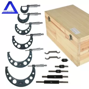 0-6"/0.0001" Outside Micrometer Set Premium Precision Carbide Tips W/Wooden Case - Bild 1 von 8