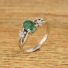 Natural Emerald Stone Oval Cut Real Diamond 925 Sterling Silver Ring Jewelry
