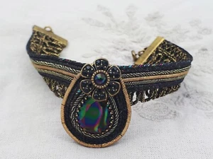 Michal Negrin schwarz Spitze Strang Armband Gänseblümchen Kristall Blume viktorianisch 90er Jahre Y2K - Bild 1 von 3