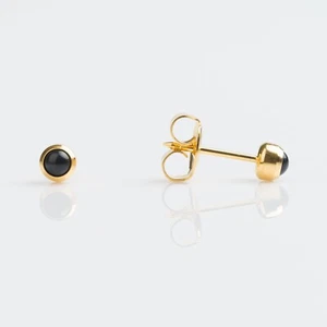 Studex Sensitive Black Onyx Pearl Gold Plated Stud Earrings 3mm Bezel Setting - Picture 1 of 4