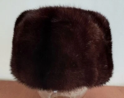 Warm Winter Mink Hat Vintage Dark Brown Hat Ushanka Soviet USSR size 57 #91 - Image 1 of 4