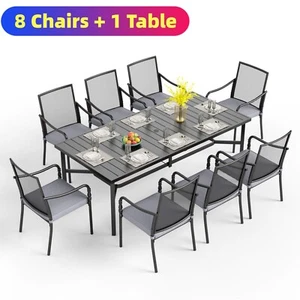 9 Piece Patio Dining Set Outdoor Furniture Set Metal Table Chairs with Cushion - Picture 1 of 13