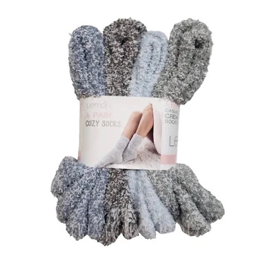 Lemon Women's Casual Crew Socks Fuzzy Socks Size 5-9.5 (4)Pk Cozy Soft Blue Grey - Image 1 of 3