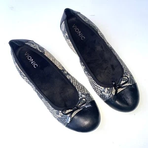 Vionic 130 $ Damen-Ballerinas 8,5 Schlangenmuster schwarz Leder Slipper *16 - Bild 1 von 4