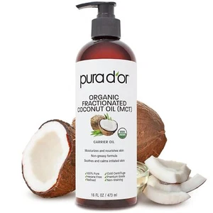 PURA D'OR Dor Fractionated Coconut Oil 100% Organic 16oz for Face, Skin & Hair - Picture 1 of 7