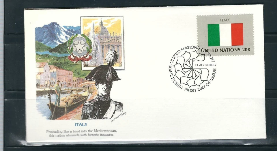 United nations 1984 Flag Series SC # 428 Italy FDC. Fleetwood  - Image 1 of 1
