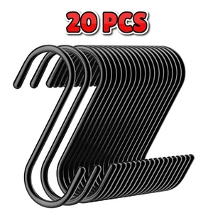 20 Stück schwarze S-Haken, 4,3 Zoll strapazierfähige S-Haken zum Aufhängen, Garten, Küche - Bild 1 von 5