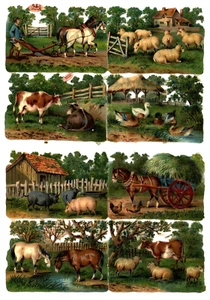 Farm life animals, scenes, Tuck paper die cut scraps, circa 1890 - Picture 1 of 2