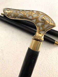 Designer Brass Victorian Handle Antique Style Vintage Wooden Walking Stick Cane - Picture 1 of 4